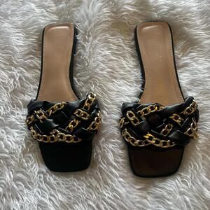 Miss Lola black and gold chunky chain sandals